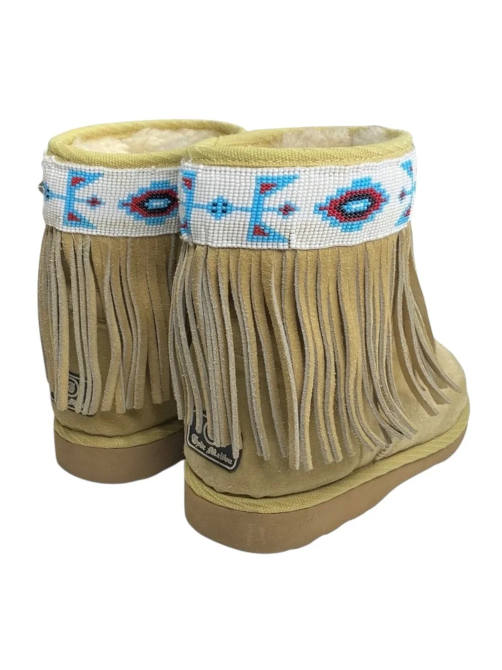 Tylie Malibu ❁ Gypsy Bead Embellished Fringe Shearling Boots ❁ Natural Turquoise